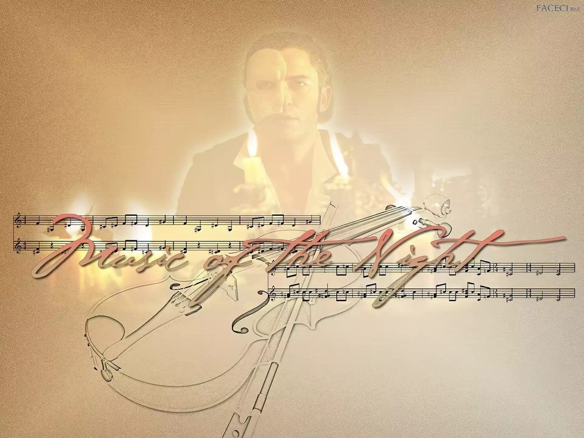 Gerard Butler, świeczki, Phantom Of The Opera, skrzypce