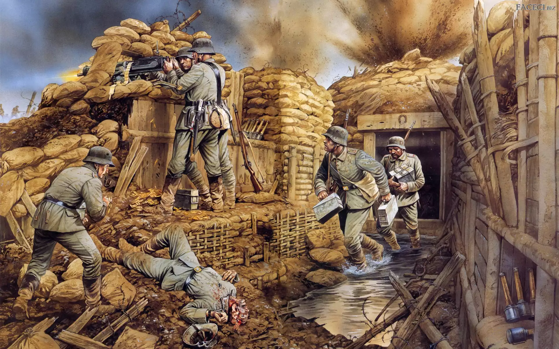 Okop, Broń, Wojna, Żołnierze